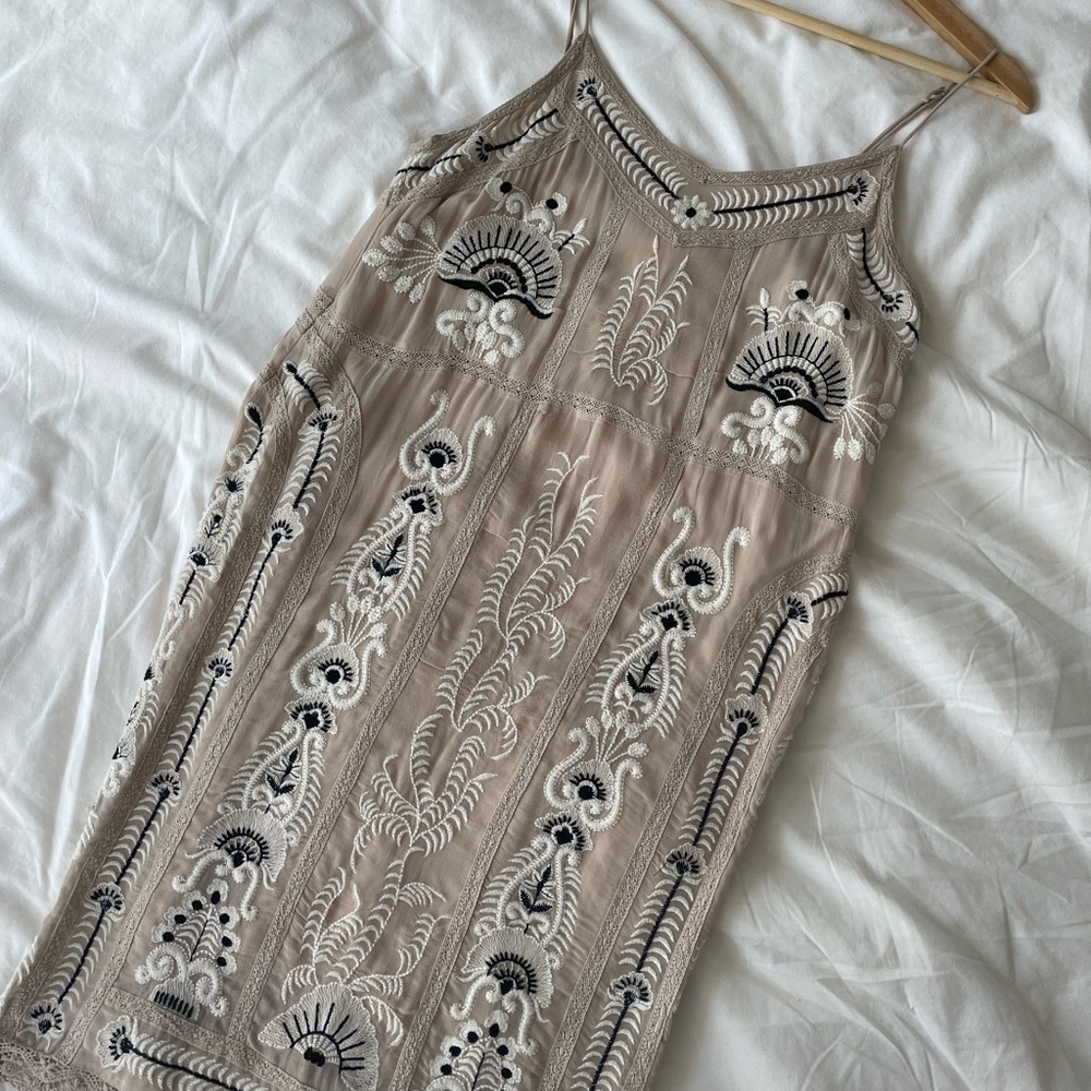 Maeve Anthropologie Tan Cream Slip Dress